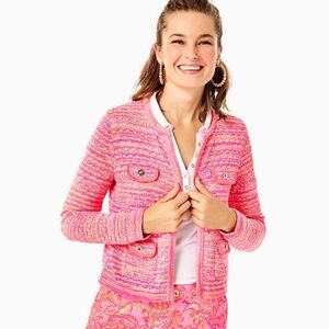 NEW! Lilly Pulitzer Kienna Cardigan Aura Pink Metallic Marl Size Medium $158